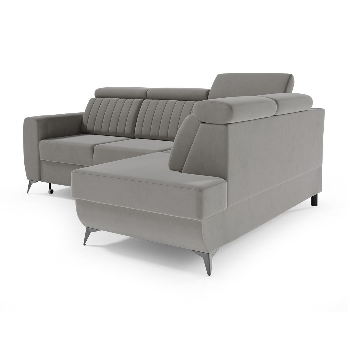 ECKSCHLAFSOFA Connor II verstellbare Kopfstützen, Dunkelbeige, rechts - Beige/Schwarz, Textil (268/204cm) - Beautysofa
