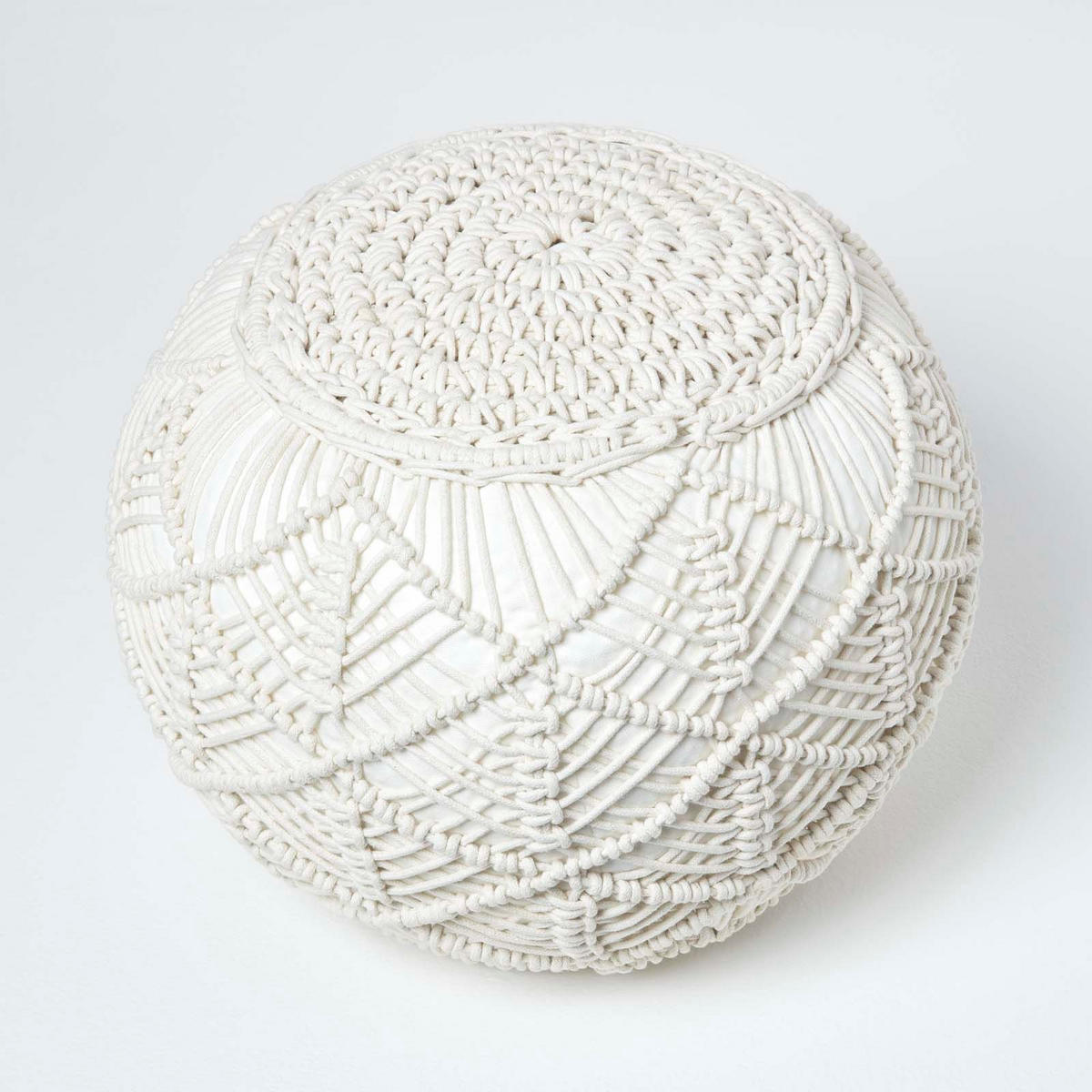 POUF creme im Makramee-Stil, 40/40/35 cm - Creme, Textil (40/35/40cm) - Homescapes