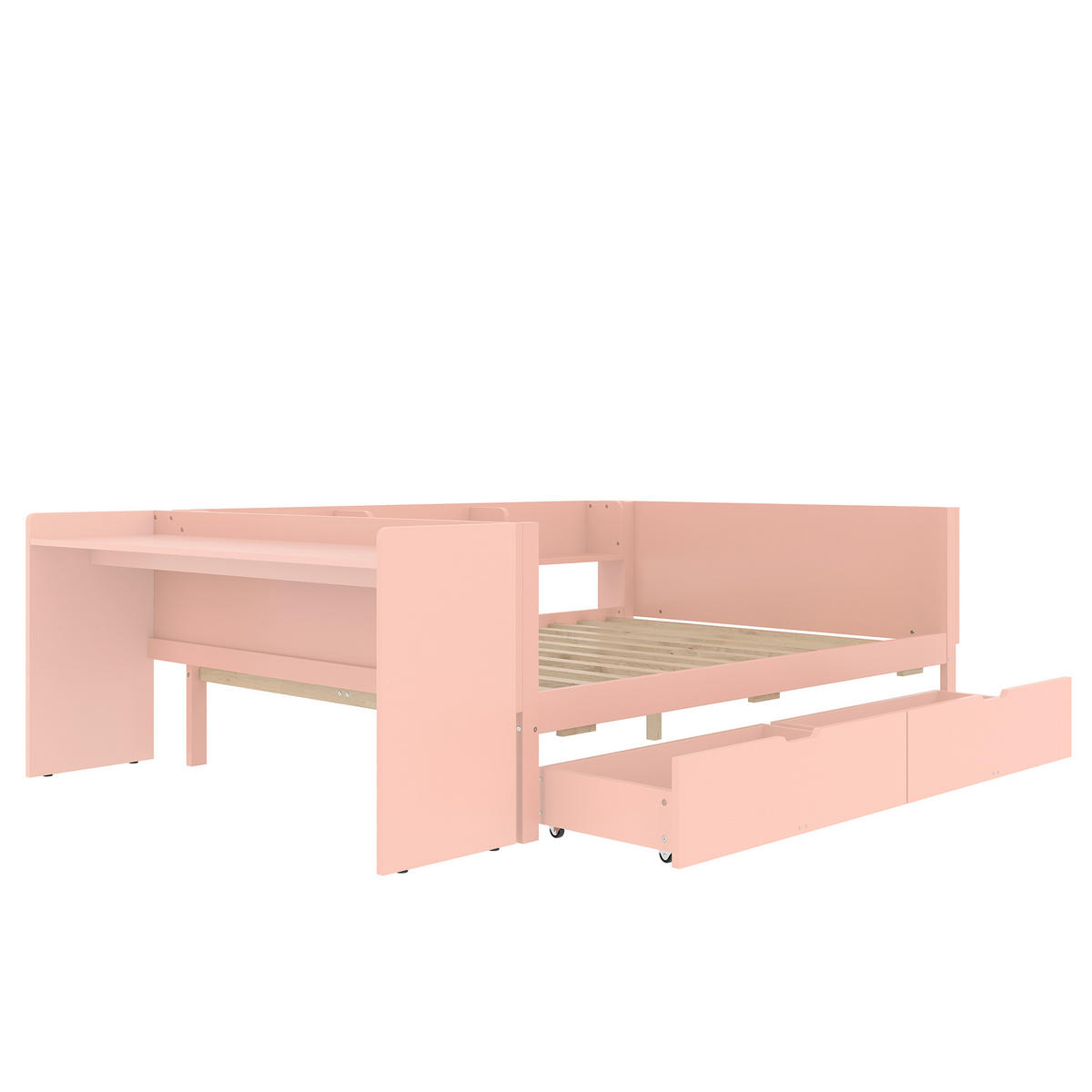 RAHMENBETT 140/200 cm rosa mit Schreibtisch und 2 Schubladen - Rosa, Holz (140/200cm) - OKWISH