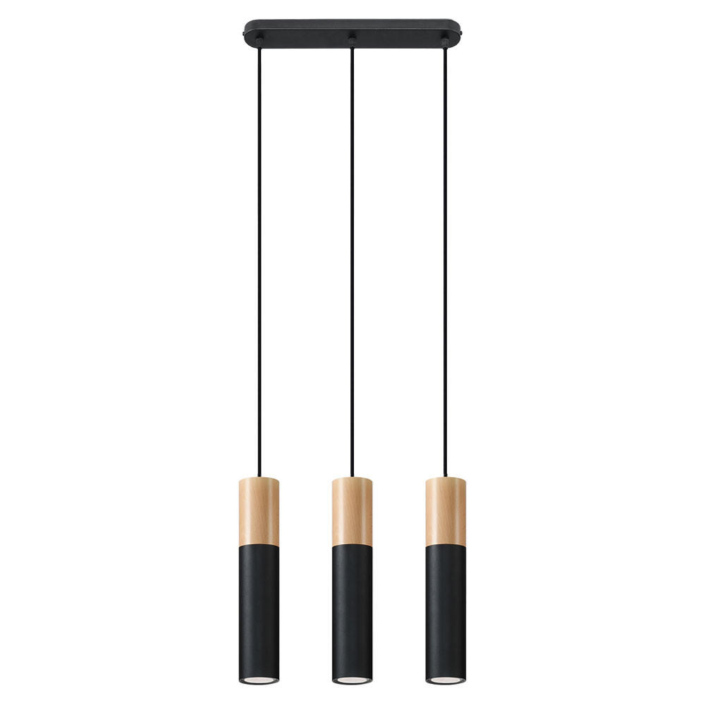 PENDELLEUCHTE Holz Schwarz Stahl - Schwarz, Holz (40/8/130cm)