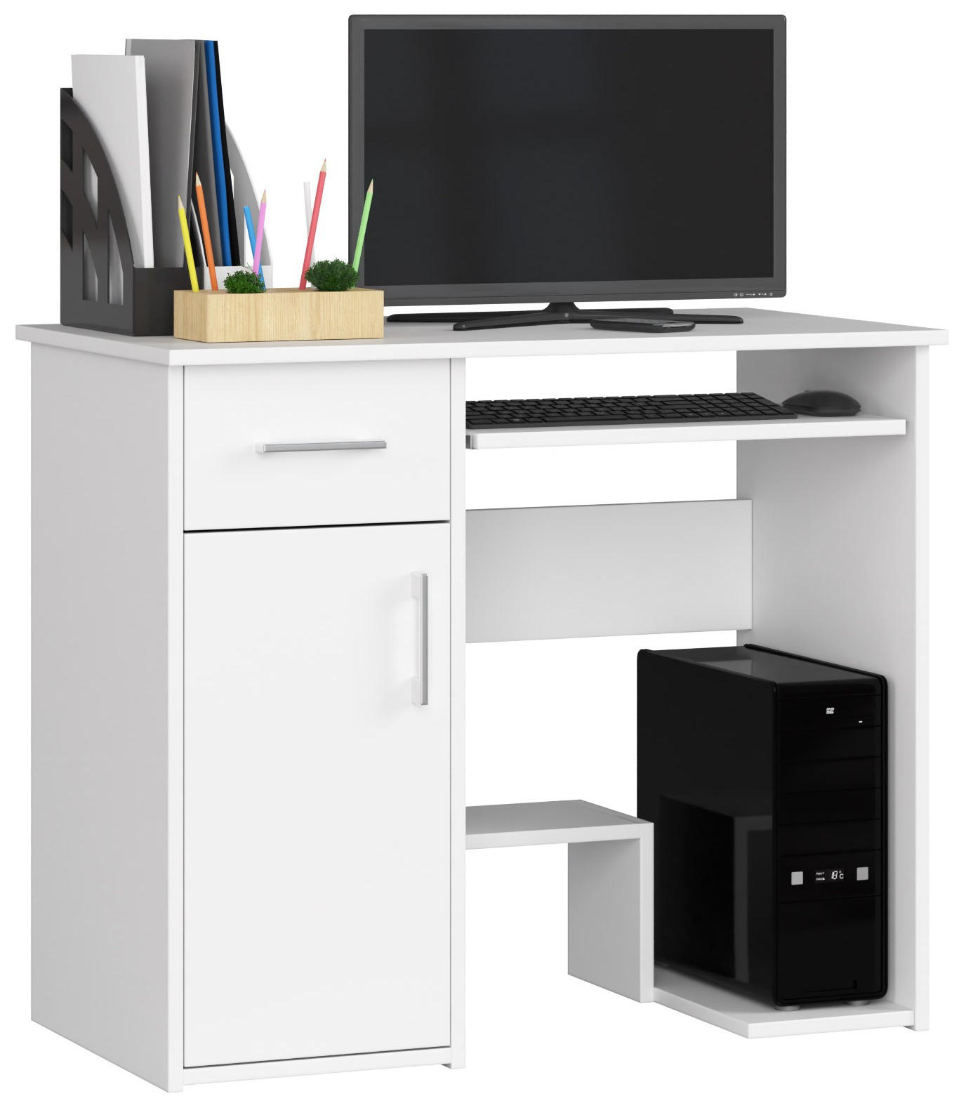 SCHREIBTISCH Weiß 90x50x74 cm - Silberfarben/Weiß, Holzwerkstoff/Kunststoff (50/90/74cm) - Akord
