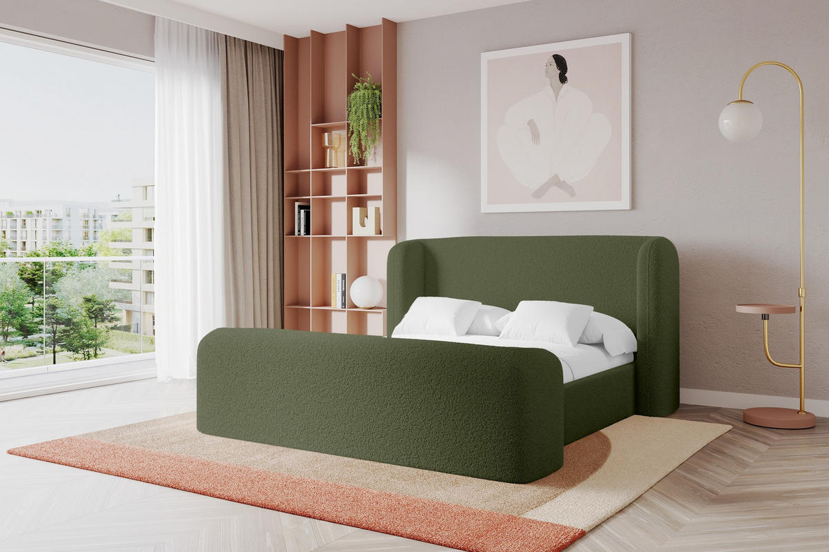 POLSTERBETT mit Bettkasten, Fußteil und Lattenrost, Boxbett ohne Matratze - ESTI-Z 160x200 Grün - Grün, Holzwerkstoff/Textil (160/200cm) - ALTDECOR
