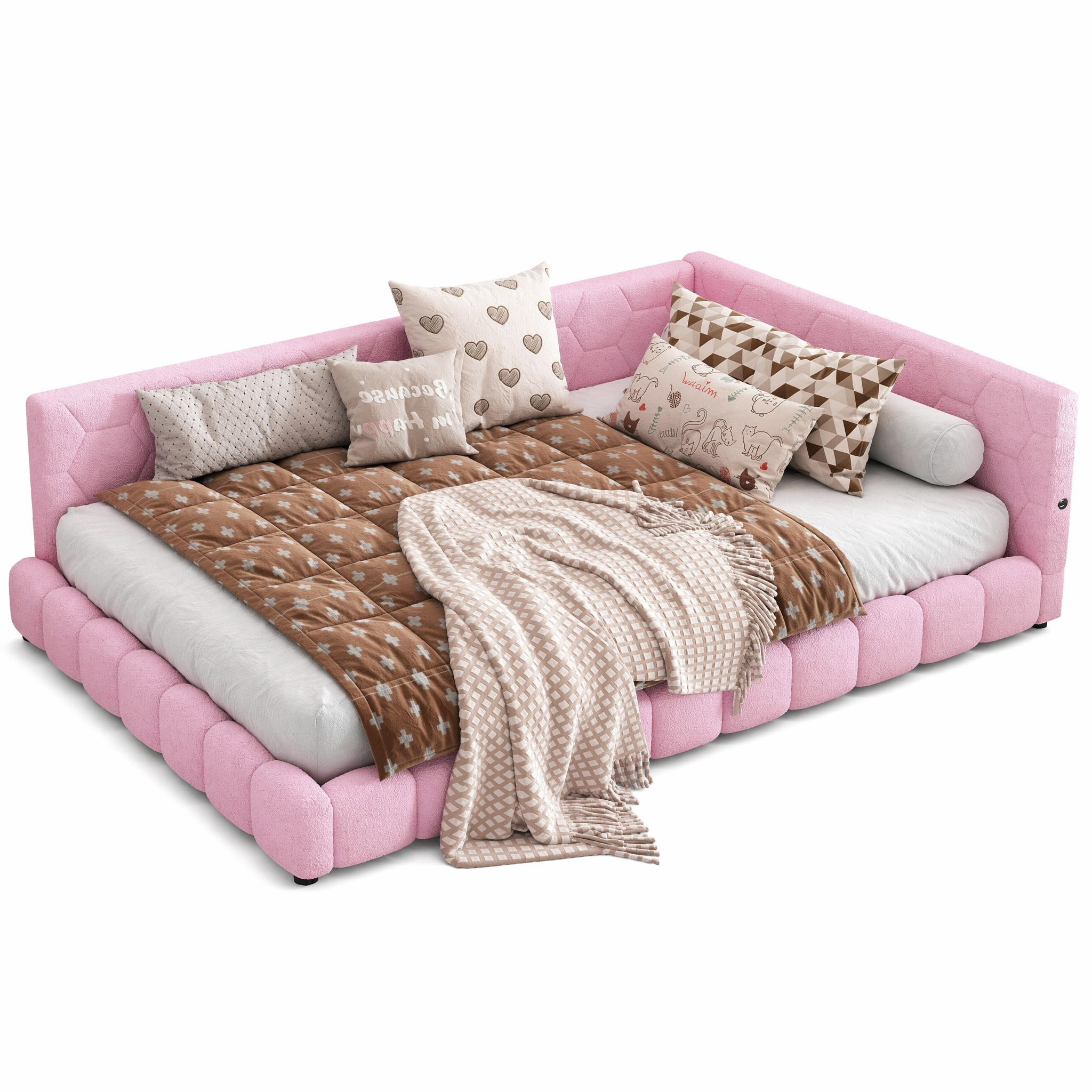 POLSTERBETT 140/200 cm aus Vliesimitat und MDF mit LED-Beleuchtung, USB- und USB-C-Anschluss Rosa - Rosa, Textil (140/200cm) - Modenvie