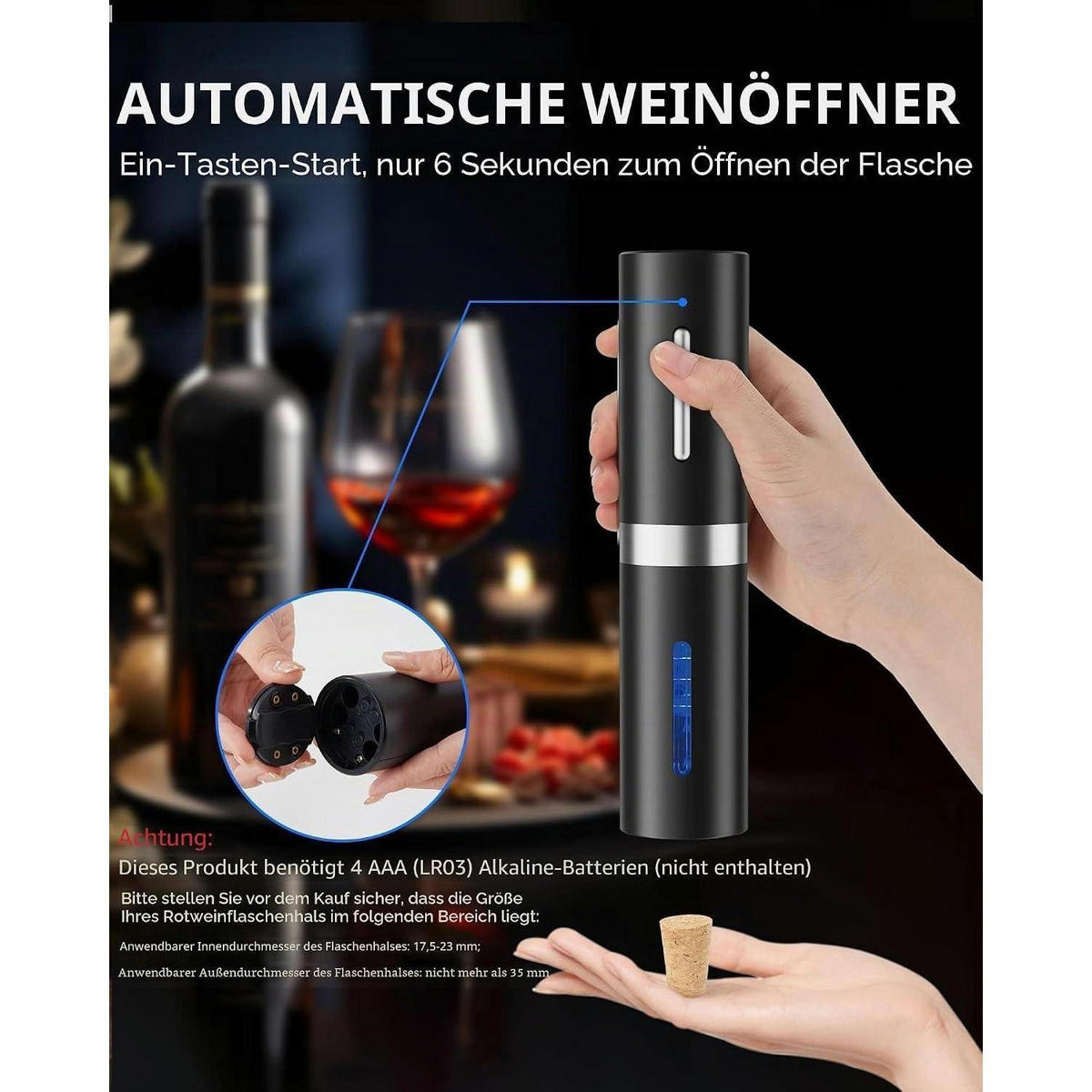 ELEKTRISCHER Flaschenöffner Set mit Kapselschneider - Grau, Kunststoff (23.1cm)