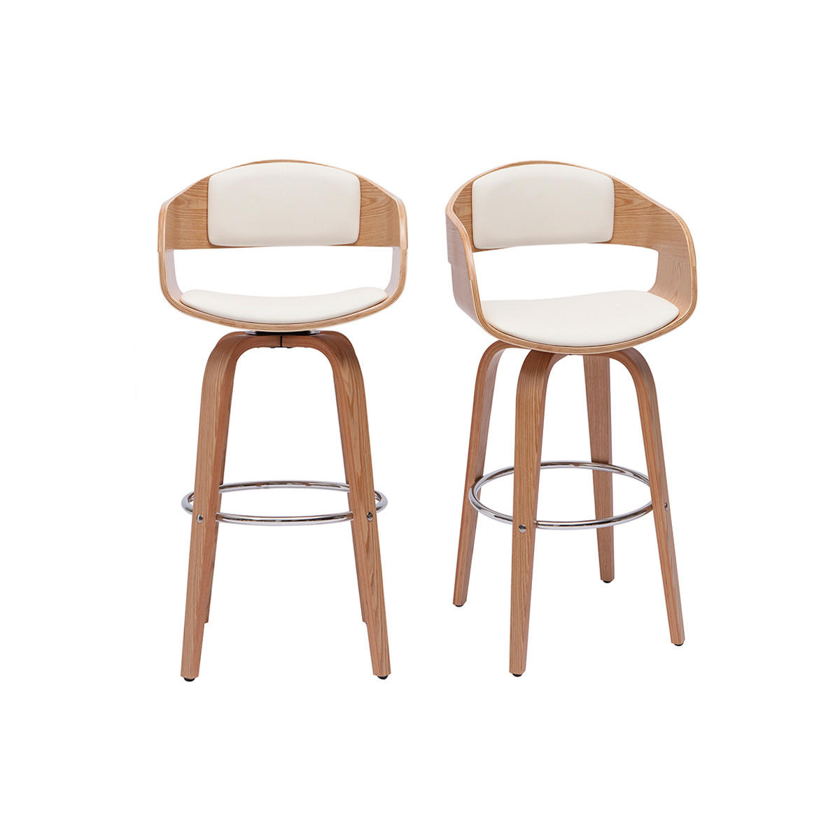 BARHOCKER 360Á Drehbar Helles Holz H67 cm GAO - Weiß, Holz (55/96/55cm) - Miliboo