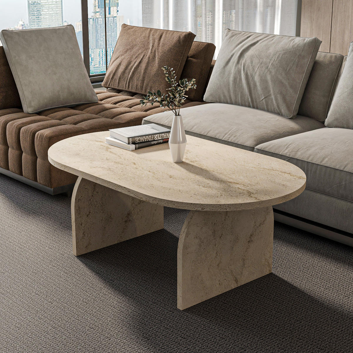 COUCHTISCH Mono Travertin - Creme, Holzwerkstoff (120/60/43cm) - Decorotika