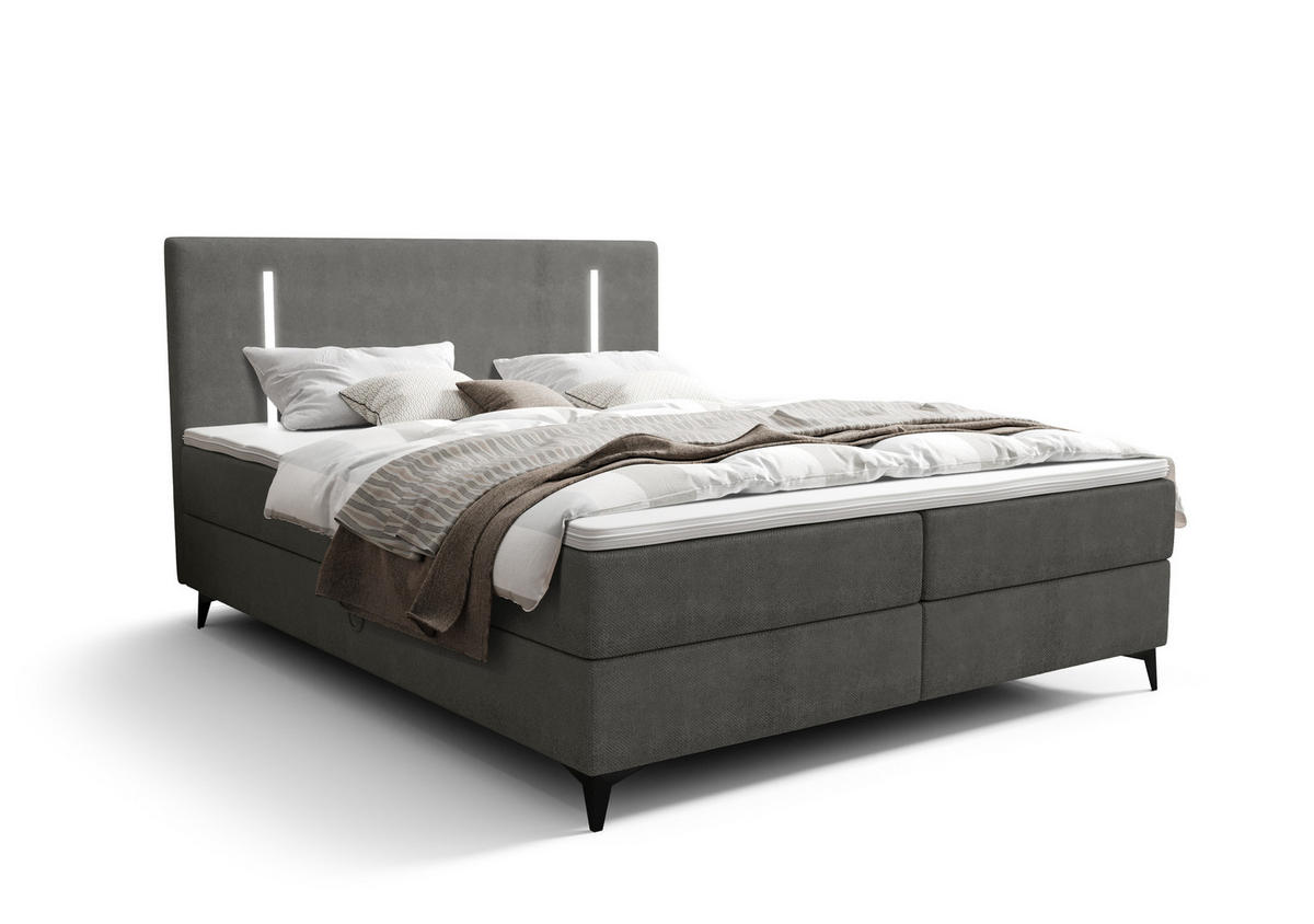 BOXBETT mit Matratze H3 und Topper ONO 180x200 CURIO 93 - Grau, Textil (180/200cm) - Bedante