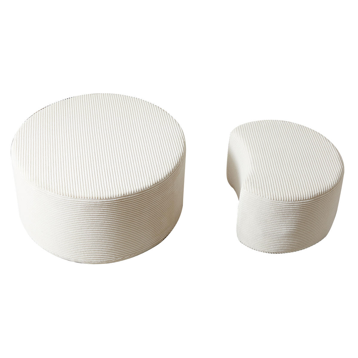 COUCHTISCH 2er Set Rund Gepolsterter Montagefrei - Beige, Textil (81/81/40cm) - Urban Meuble