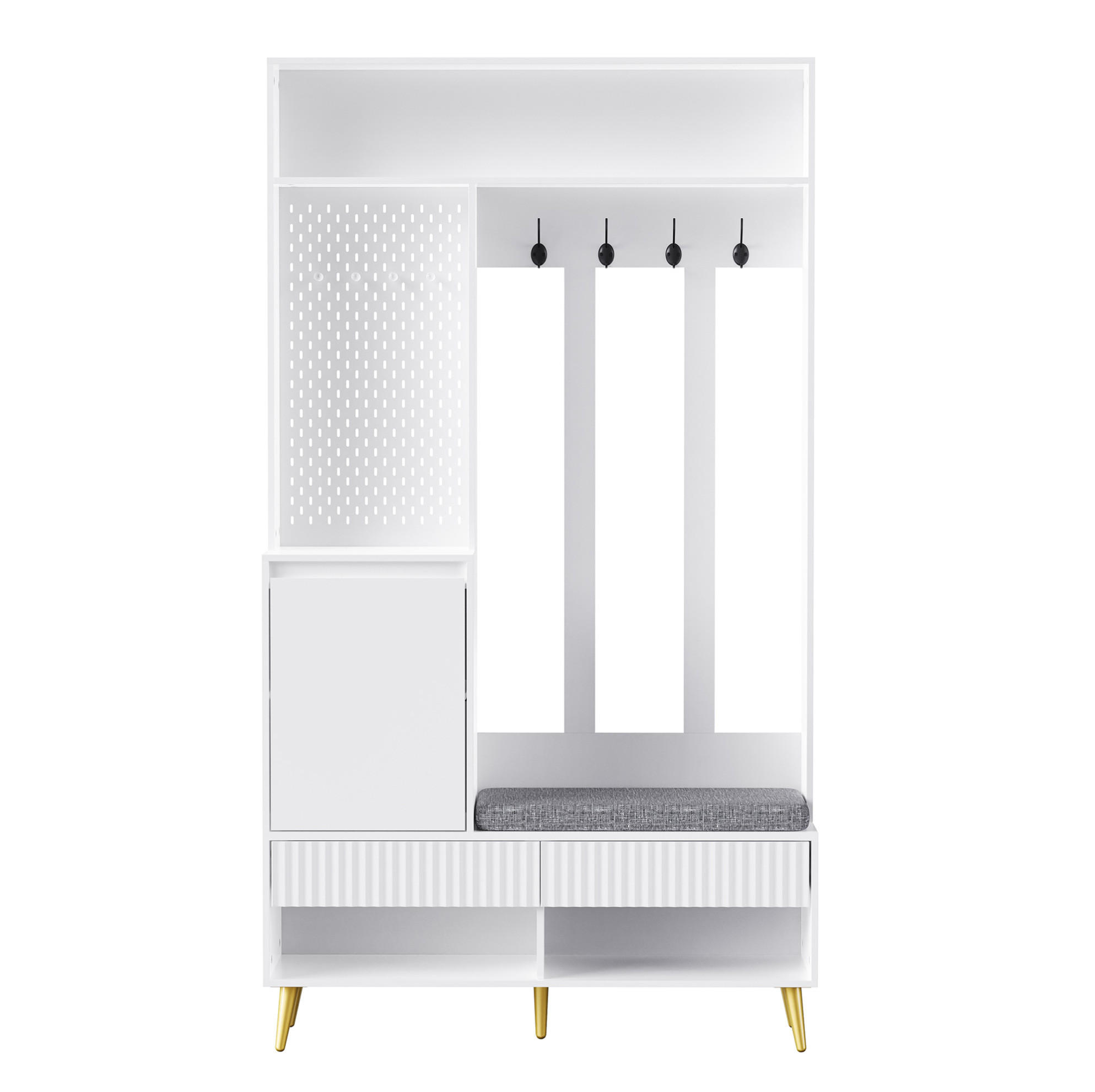 GARDEROBE 100/180/35 cm Weiß aus MDF mit Sitzbank und Schubladen - Weiß, Holzwerkstoff (35/180/100cm) - OKMYHOME