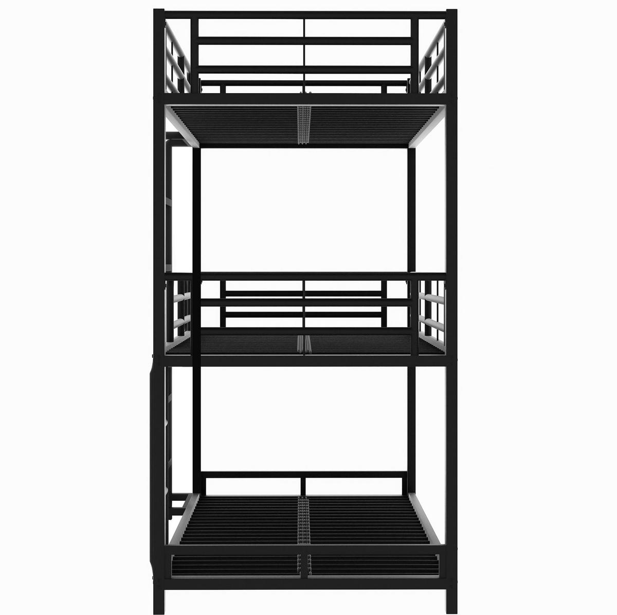 VISOKI krevet 90/200 cm s tri etaže, sigurnosnim ogradicama i štednjom prostora, Crni - crna, metal (90/200cm) - Redom