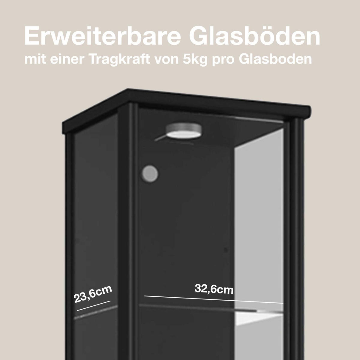 GLASVITRINE 33/37/176 cm mit LED & 4 höhenverstellbaren Glasböden - Transparent/Silberfarben, Glas/Holzwerkstoff (37/176/33cm) - K-Möbel