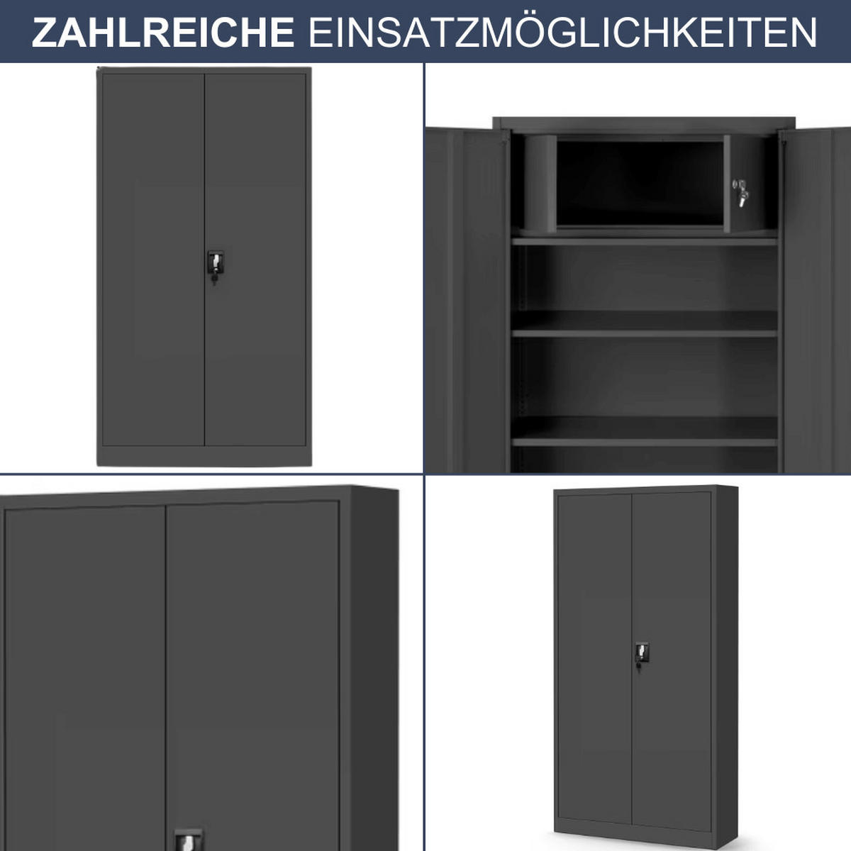 METALLSCHRANK abschließbar KODLI mit Geheimfach 185x90x45cm Anthrazit - Anthrazit, Metall (90/185/45cm) - DELUKE