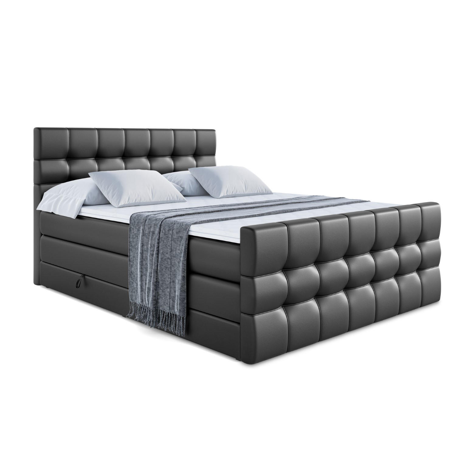 BOXSPRINGBETT BERO-Z KING - 120 x 200 - H3/H4 - Schwarz Hochglanz - Schwarz Hochglanz, Holzwerkstoff (120/200cm) - ALTDECOR