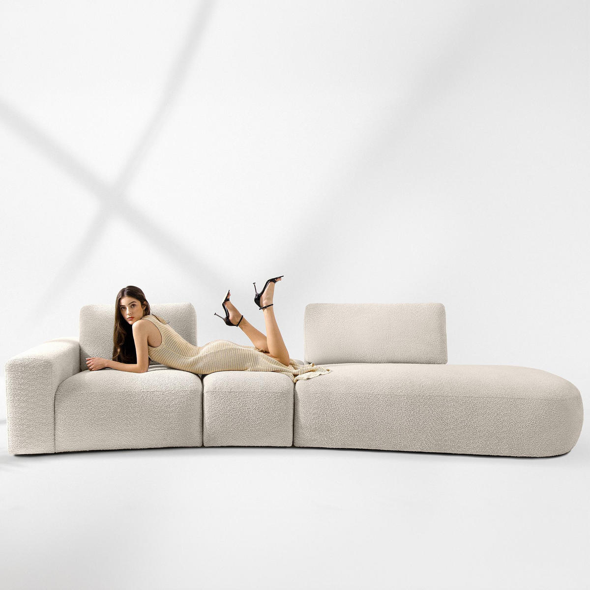 4-SITZER ECKSOFA ZUCCO Boucle rechts, Beige - Beige, Textil (350/84/105cm) - KONSIMO®