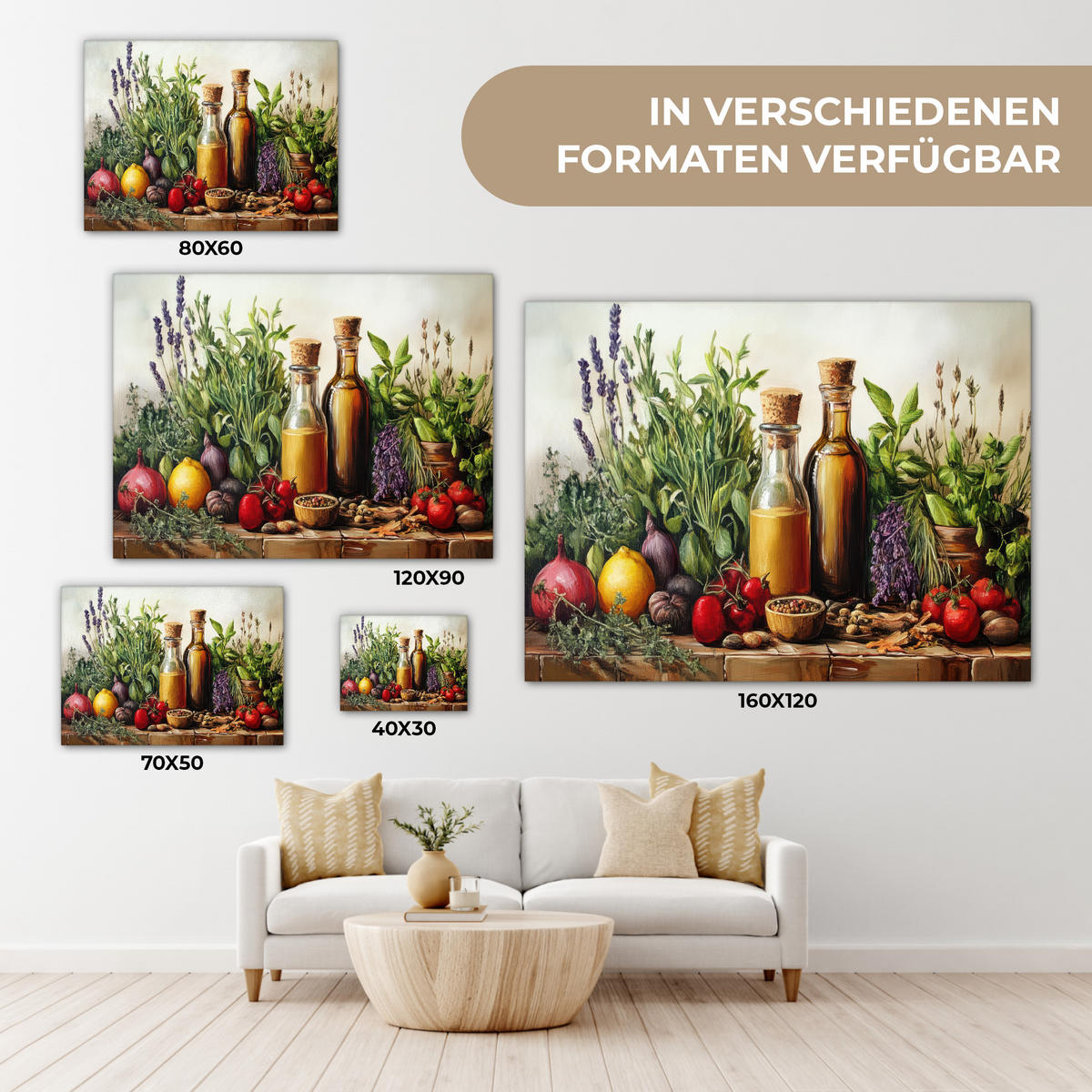 LEINWANDBILD Stilleben - Kräuter - Gewürze - Früchte - Farbenfroh 40x30 cm - Grün, Textil (40/30cm) - MuchoWow