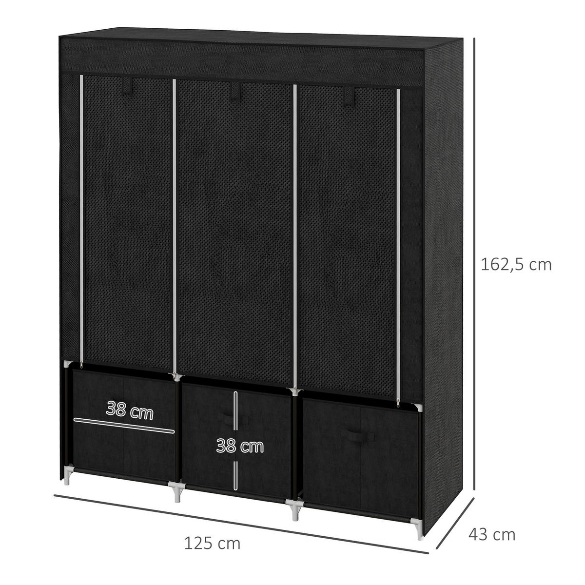 STOFFSCHRANK, Kleiderschrank, Schwarz - Schwarz, Metall (43/162.5/125cm) - HOMCOM