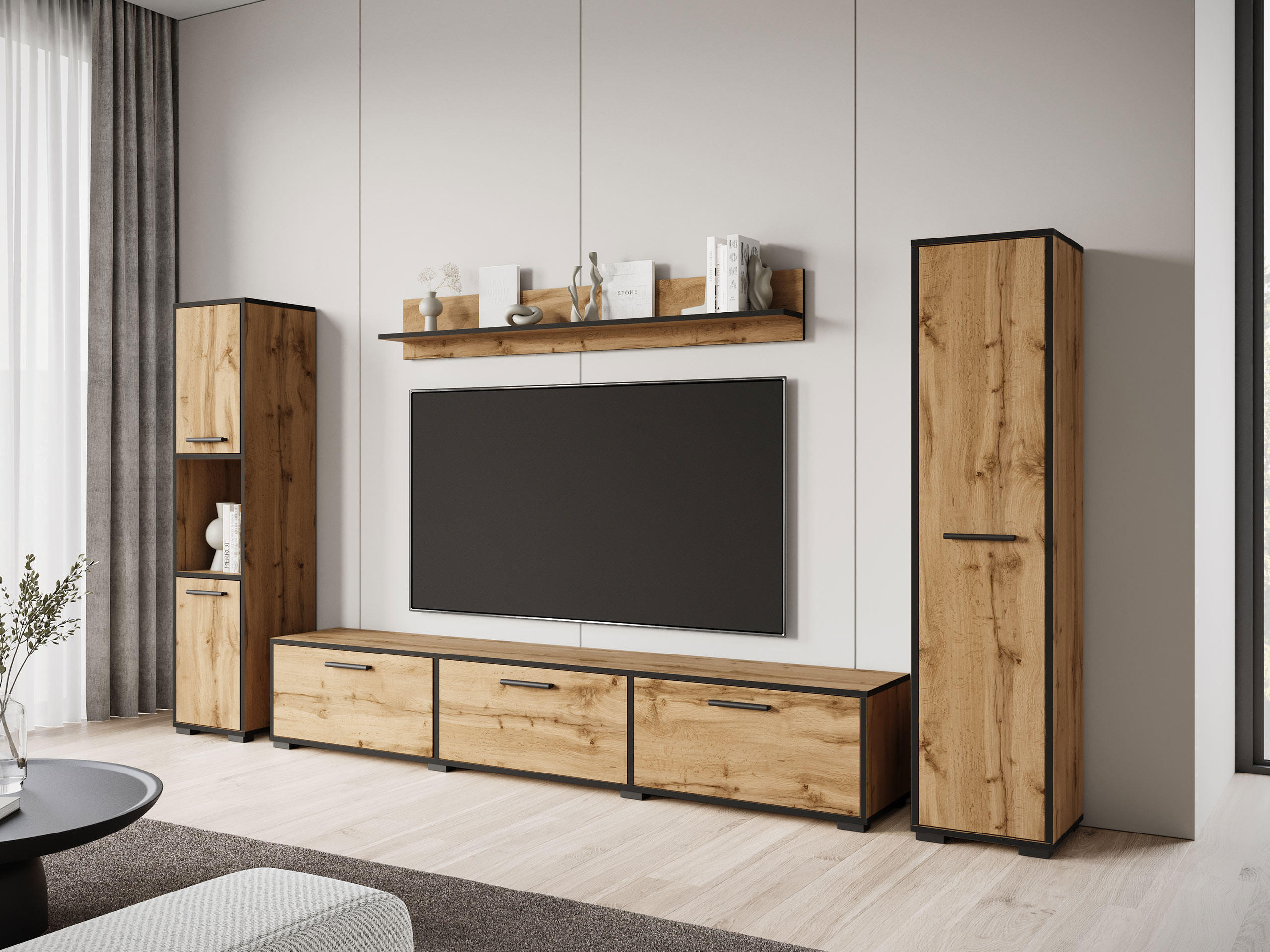 WOHNWAND Bogota XL - Schwarz/Braun, Holzwerkstoff/Kunststoff (180/30/31cm) - MIRJAN24