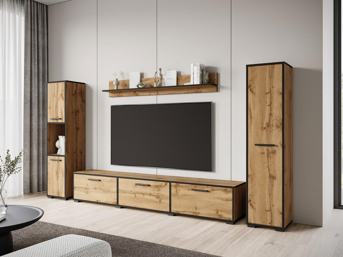 WOHNWAND Bogota XL - Schwarz/Braun, Holzwerkstoff/Kunststoff (180/30/31cm) - MIRJAN24