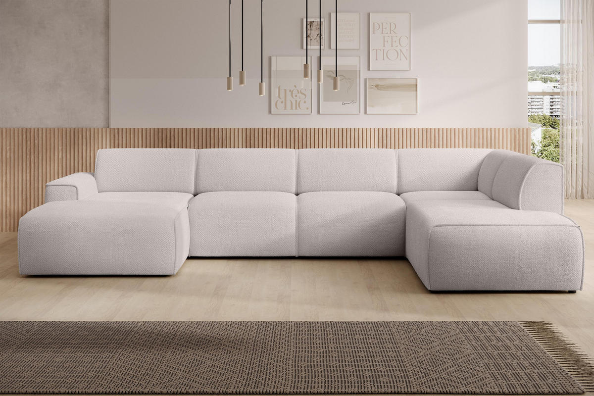 WOHNLANDSCHAFT Didim Taupe 378/220/78 cm – großes Sofa stilvoll & bequem R - Taupe/Schwarz, Kunststoff/Textil (378/78/220cm) - AX Living