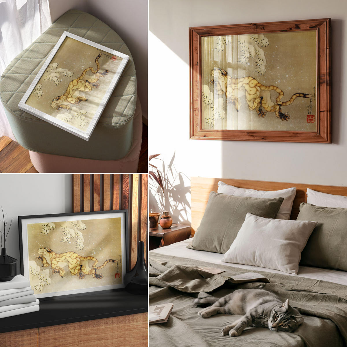 POSTER - 84x59 cm (A1) - Hokusai - Tiger im Schnee - Beige, Textil (84/59.4/0.1cm) - TULUP