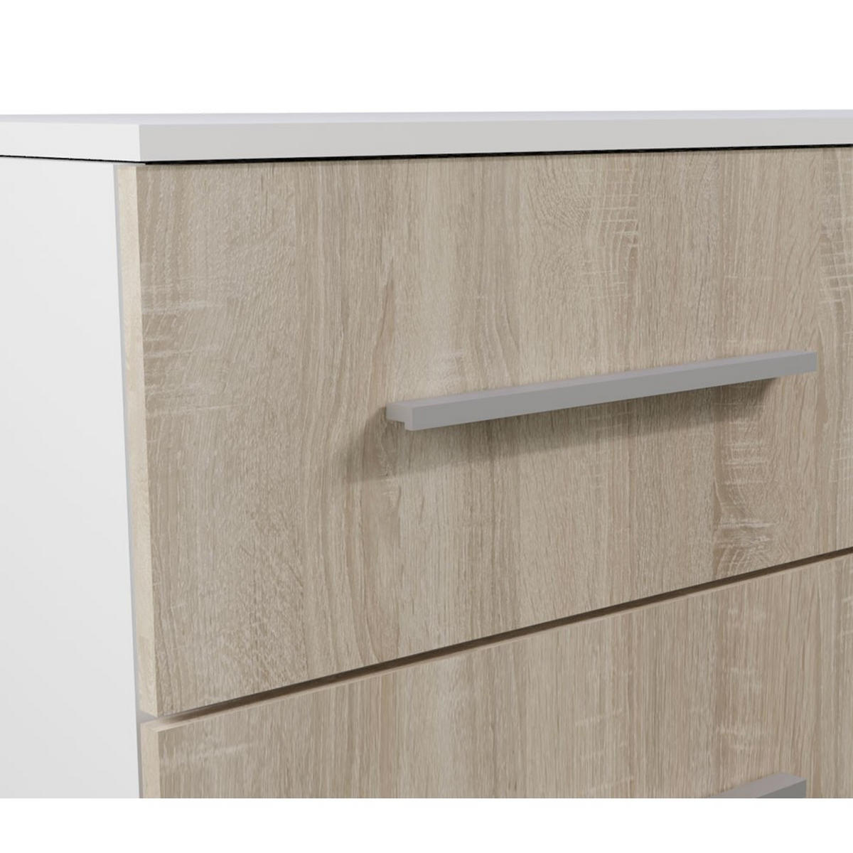 KOMMODE Frida 01 2D4S Weiss/Sonoma 135 cm - Alufarben/Weiß, Holzwerkstoff/Kunststoff (135/95/45cm) - imoebel24