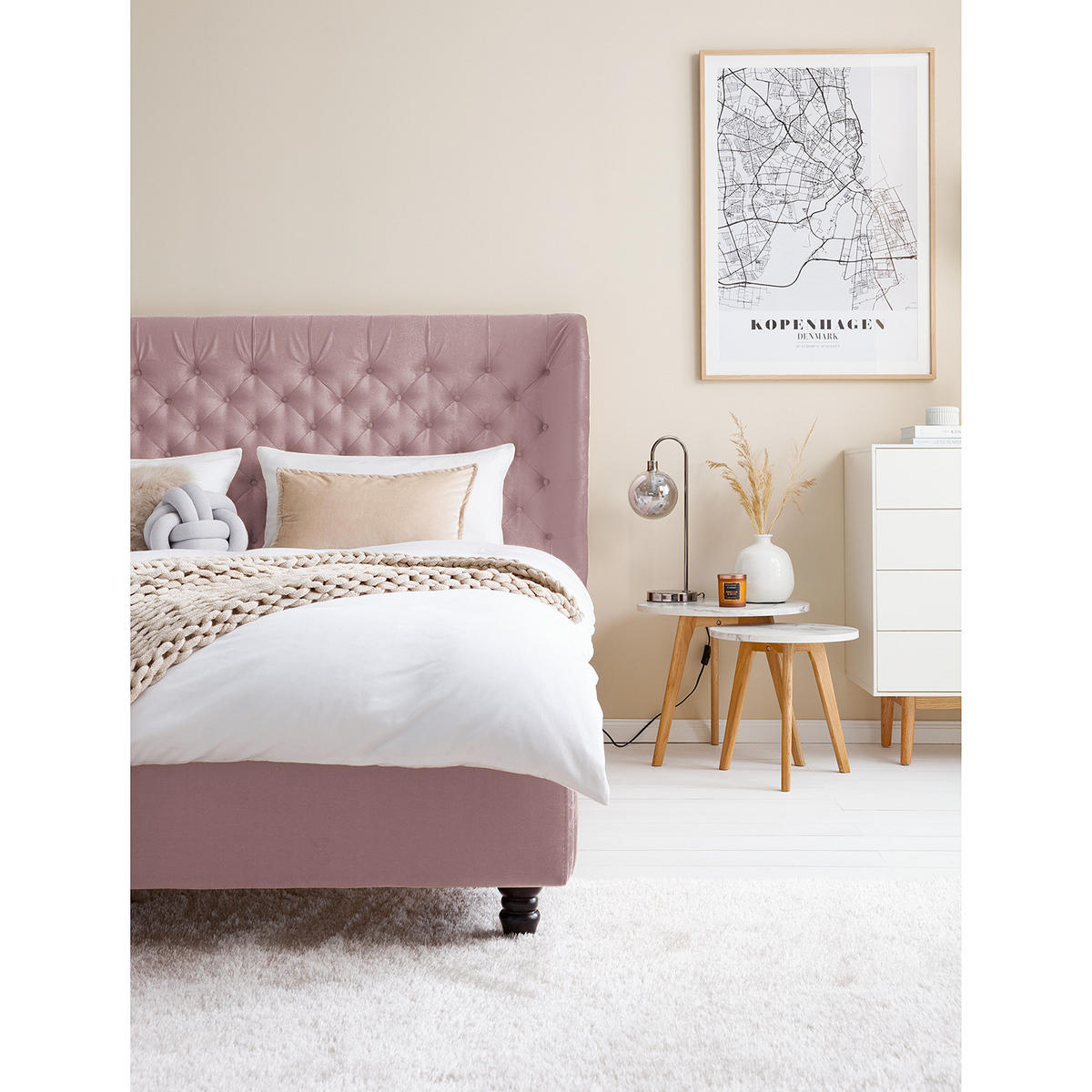 POLSTERBETT - Samt - Mauve, Textil (180/200cm) - home24