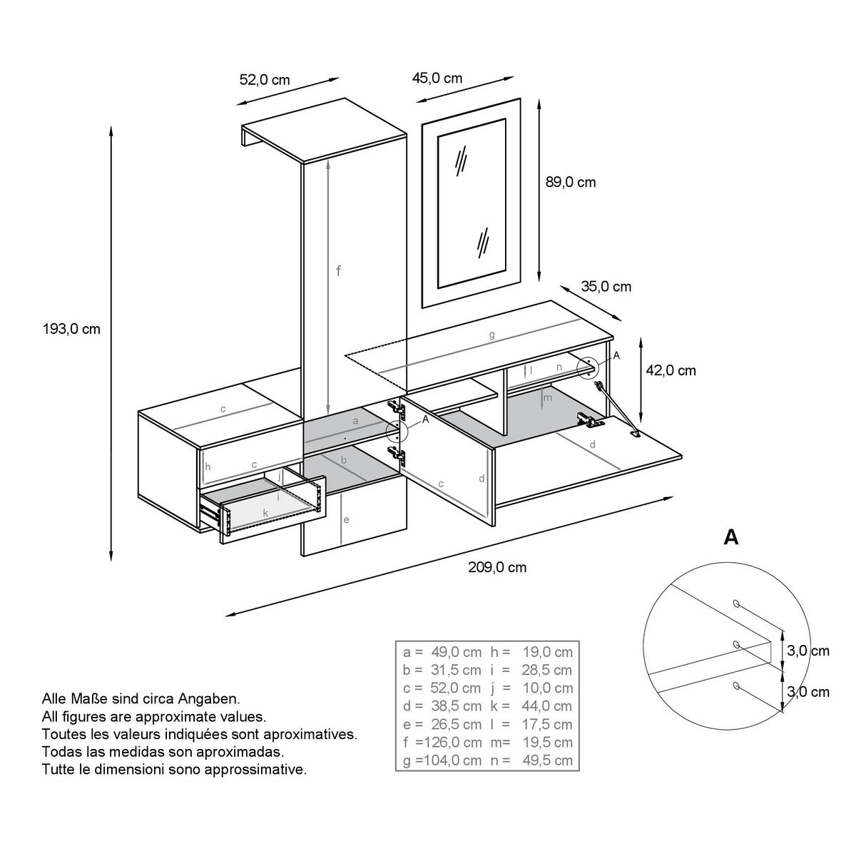 GARDEROBE Carlton Paneel in Sandgrau Hochglanz - Sandfarben, Holzwerkstoff (208/193/35cm) - Vladon