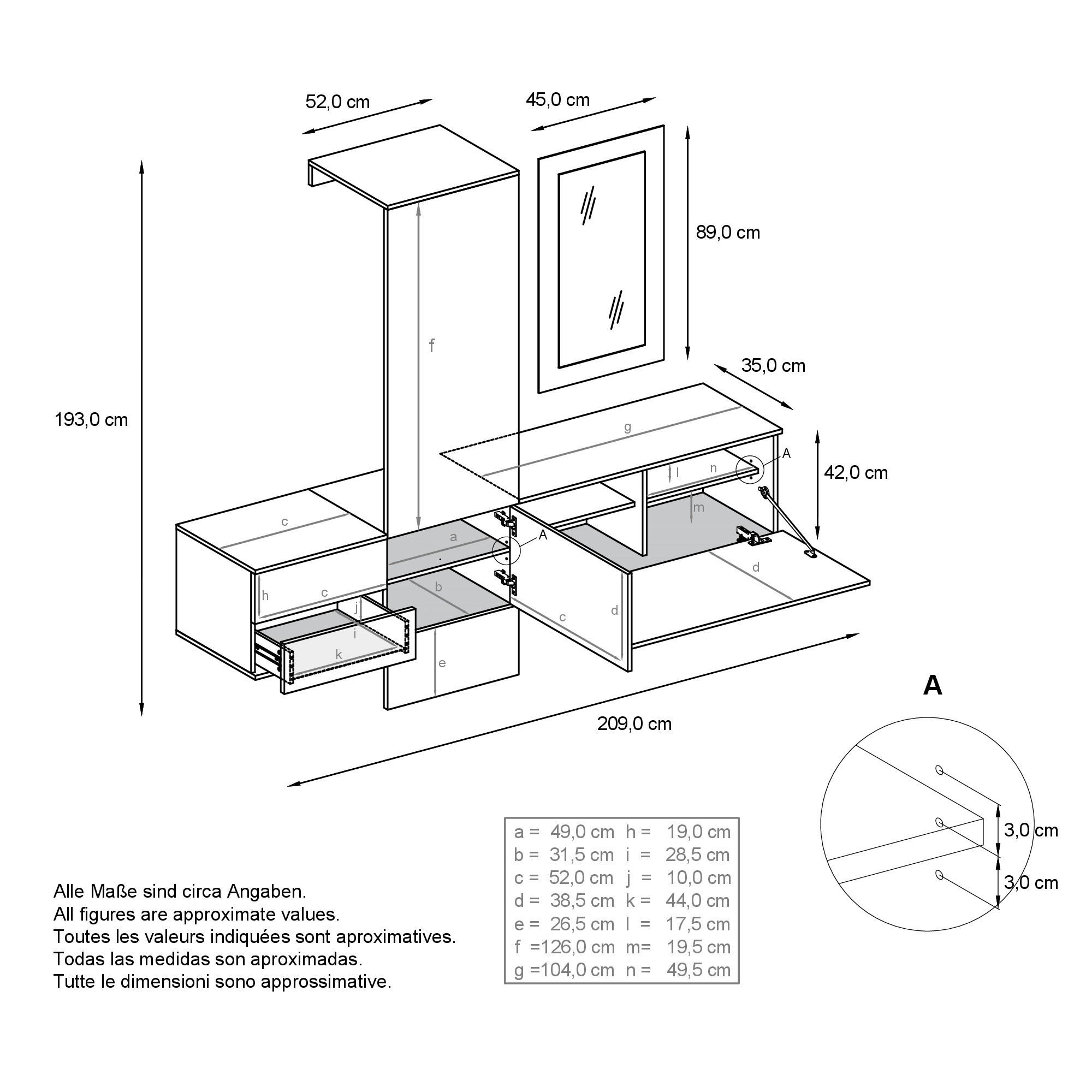 Thumbnail - Vladon Garderobe, Hellgrau, Holzwerkstoff, 208x193x35 cm, Garderobe, Garderoben-Sets & Serien, Garderoben-Sets