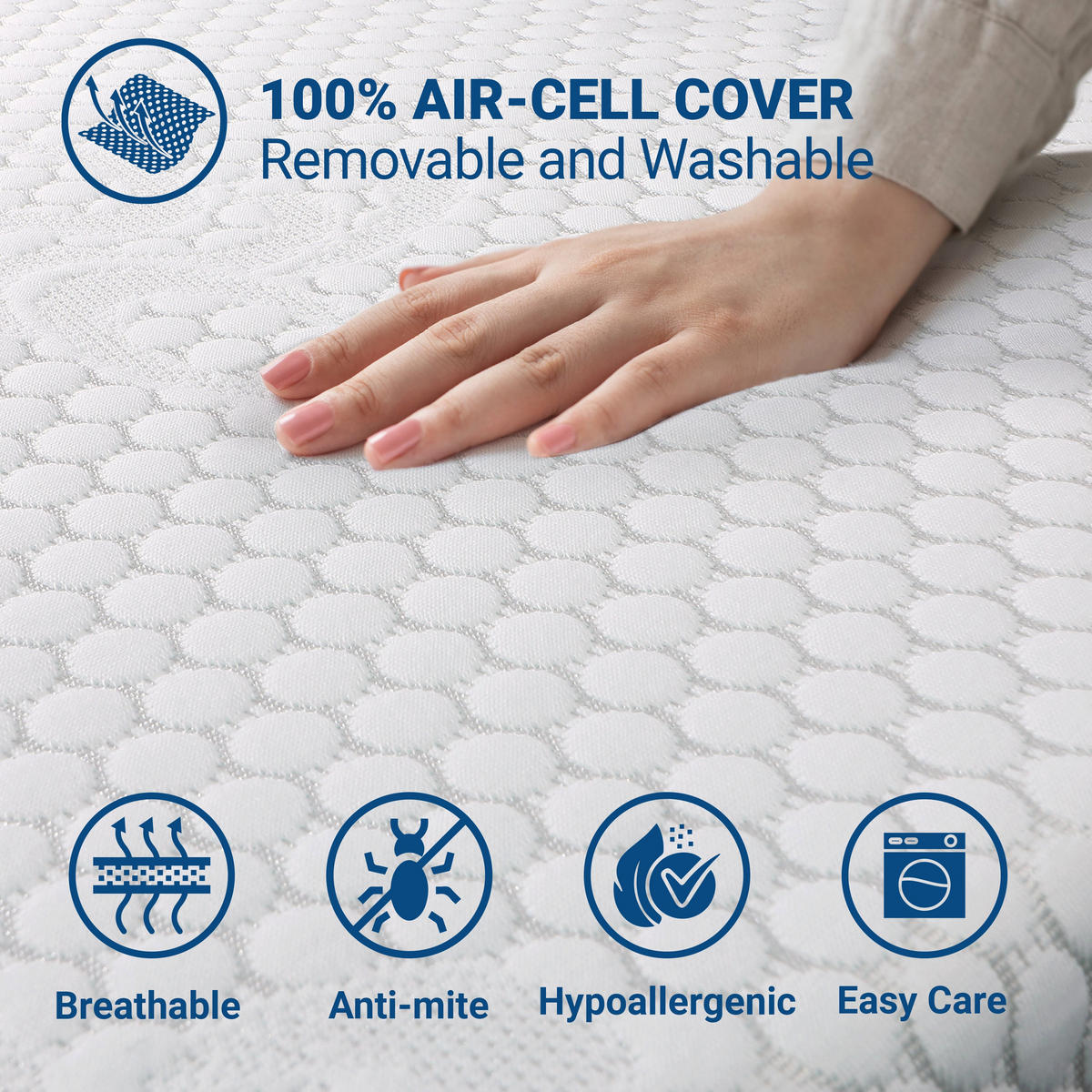 TOPPER Memory Foam Doppelmatratzenauflage | 6 cm Matratzentopper | Antibakteriell und antimykotisch | 140 x 210 - Weiß, Textil (140/210cm) - The White Stone