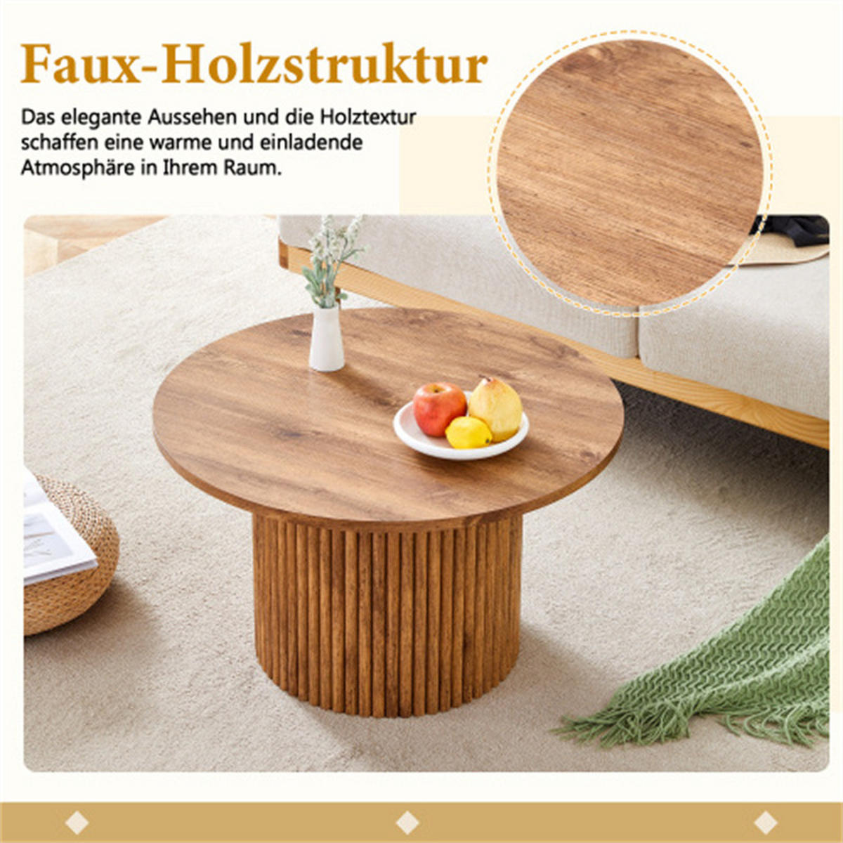 COUCHTISCH rund Säulendesign, Holzoptik, 70x70x42 cm - Braun, Holzwerkstoff (70/70/42cm) - Blomus