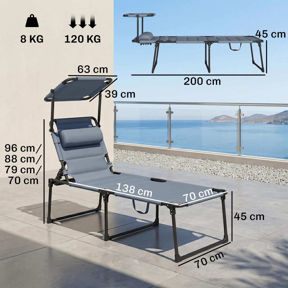 GARTENLIEGE Grau 1 Stück - Grau, Metall (200/45/70cm) - GiPP