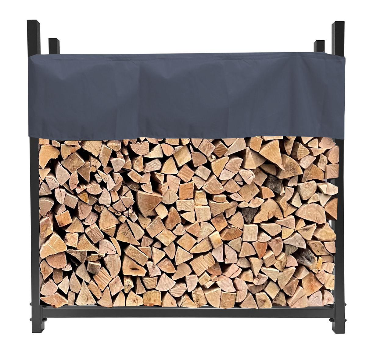 KAMINHOLZREGAL Außen 113x115x25 cm Metall Anthrazit mit Schutzhülle Grau 0,5 m³ / 0,6 SRM - Anthrazit, Metall (113/115/25cm) - QUICK STAR