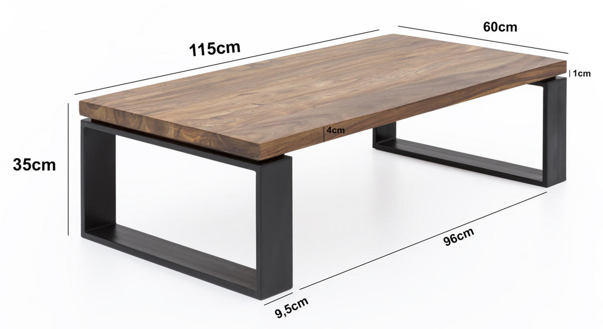 COUCHTISCH aus Holz und Metall, Industriedesign, Einzigartige Maserung, 115x60x35 cm - Schwarz/Braun, Holz/Metall (60/115/35cm) - KADIMA DESIGN