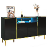 SIDEBOARD 150/40/80 cm z MDF a dřevotřísky černý vysoký lesk s LED osvětlením - černá, kompozitní dřevo (150/80/40cm) - Modenvie