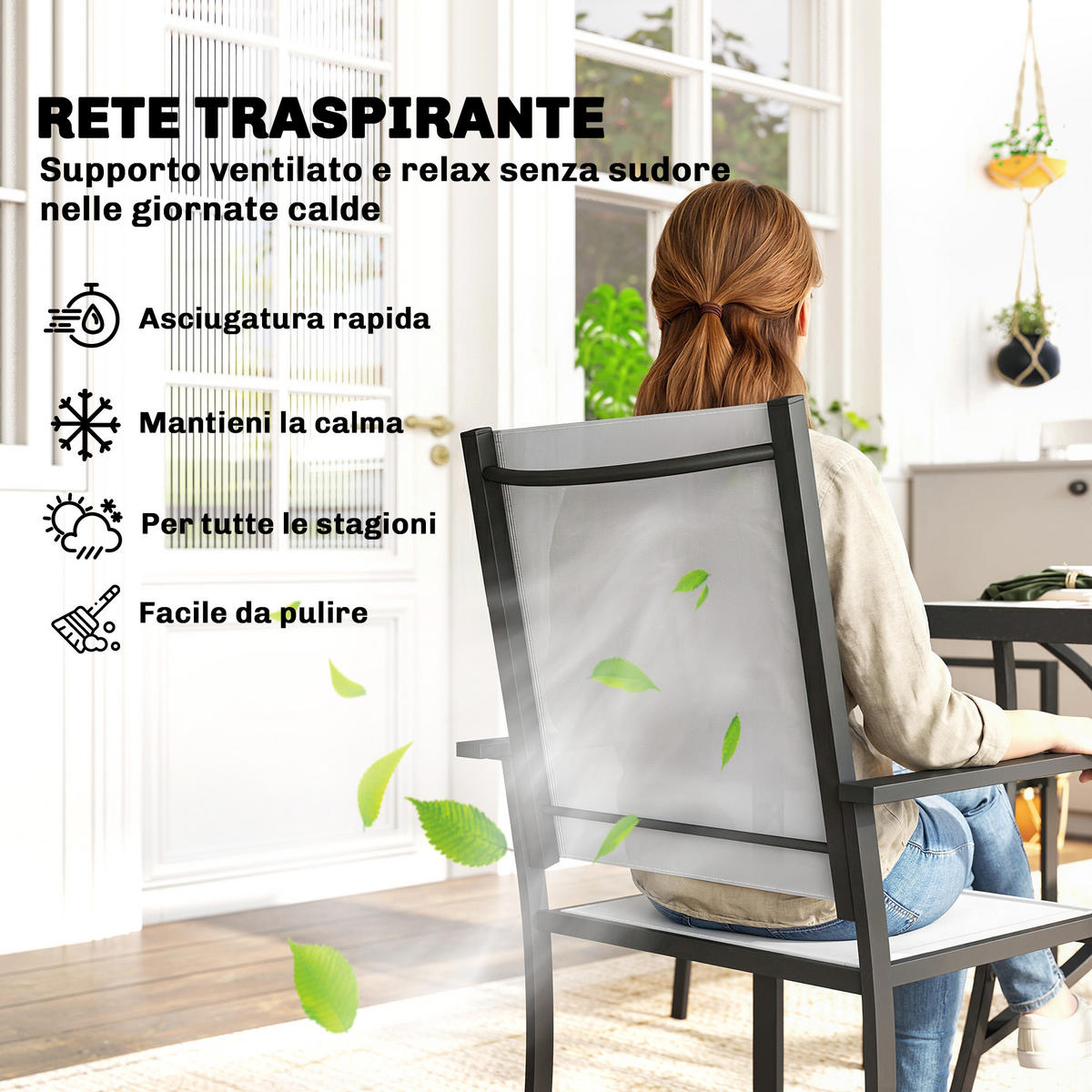 GARTEN-SET 5-teilig,4 stapelbare Stühle+Glastisch mit Schirmloch,hellgrau - Grau, Metall - Vallsero