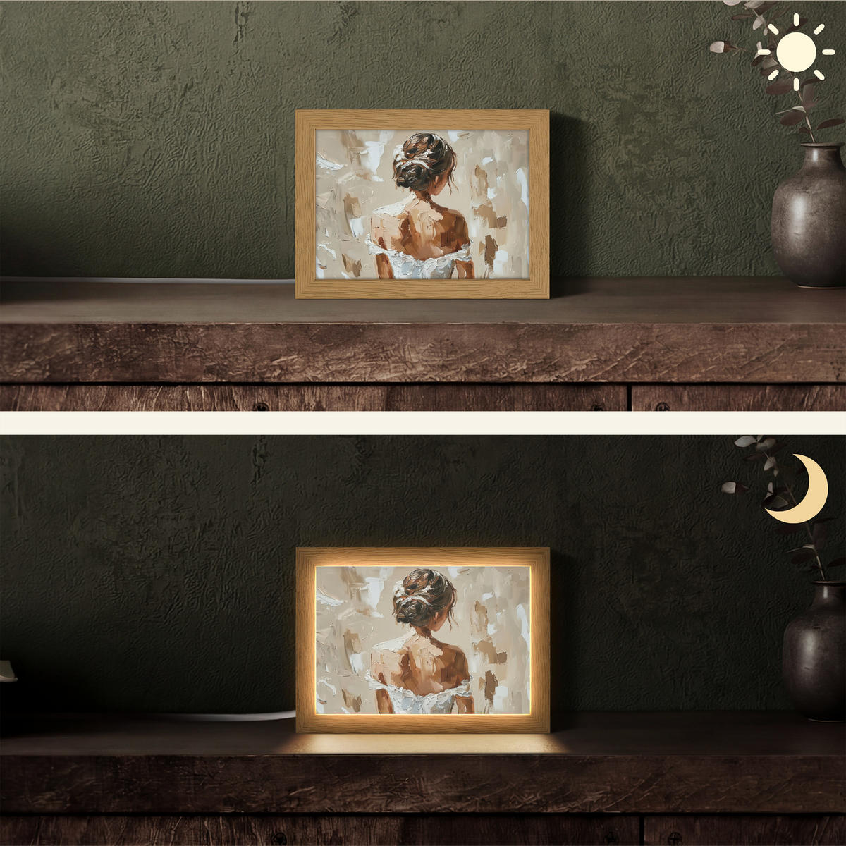 STOLNÍ LAMPA Žena - malba - abstraktní - béžová - moderní 20x15 cm - ostružinová, kompozitní dřevo (8/20/15cm) - OnlyWow