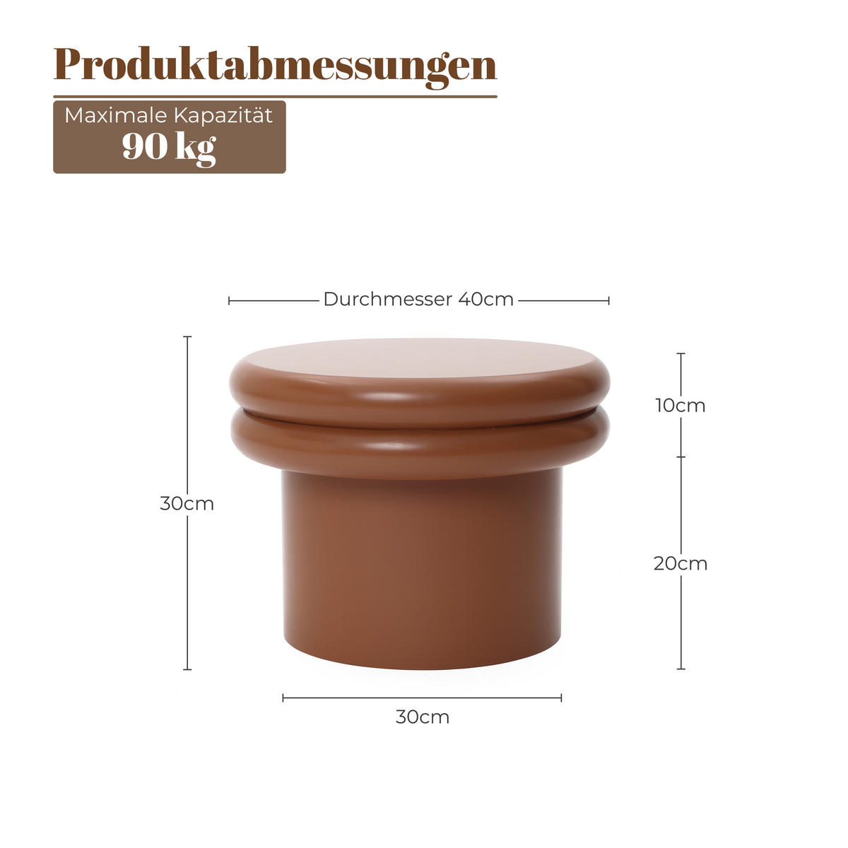 BEISTELLTISCH Rund, Braun mit Doppelplatte | Ø40 x H30 cm - Braun, Holzwerkstoff (40/40/30cm) - Hometopia