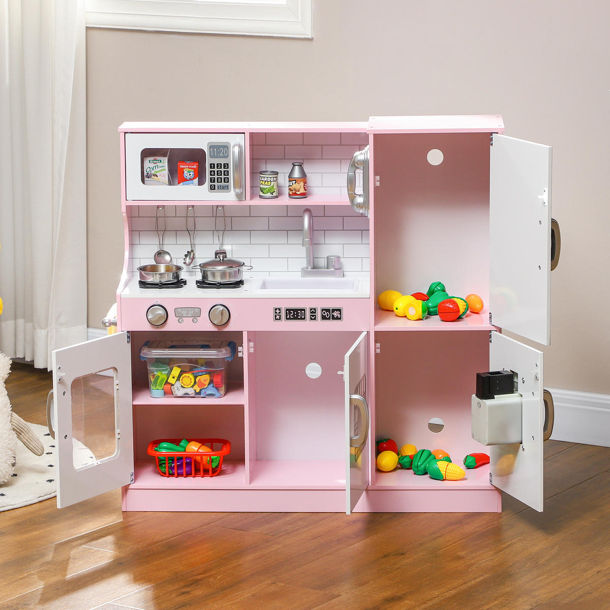 SPIELKÜCHEN-SET DE-10448 mit Eismaschine, Herd & Tafel Pink - Pink, Holzwerkstoff (83.8/26.8/81cm) - ComfortXL