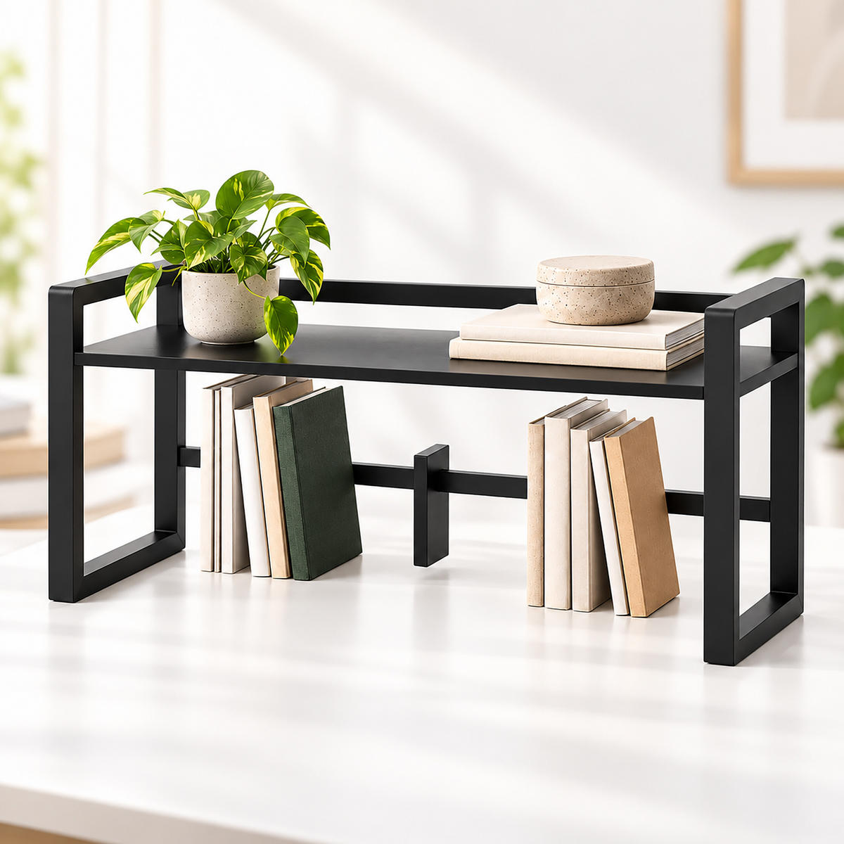 TISCHREGAL Schwarz Bambus verstellbare Buchstütze 39x66 cm - Schwarz, Holz/Textil (19.5/66/39cm) - Relaxdays