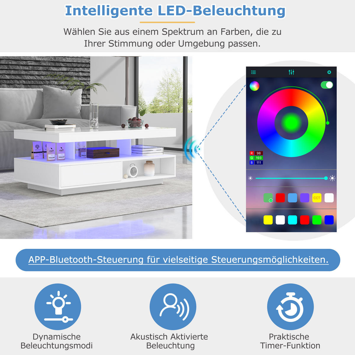 COUCHTISCH Weiß - Weiß, Holzwerkstoff (95/50/42.5cm)