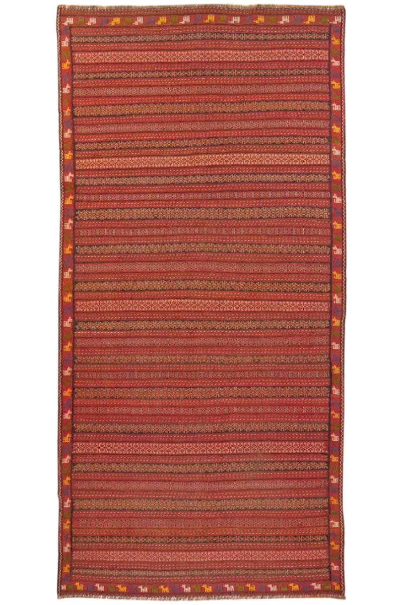 HANDWEBTEPPICH Kelim Kordi Rot 325/159 cm Schurwolle - Rot, Textil (159/325cm) - Looma