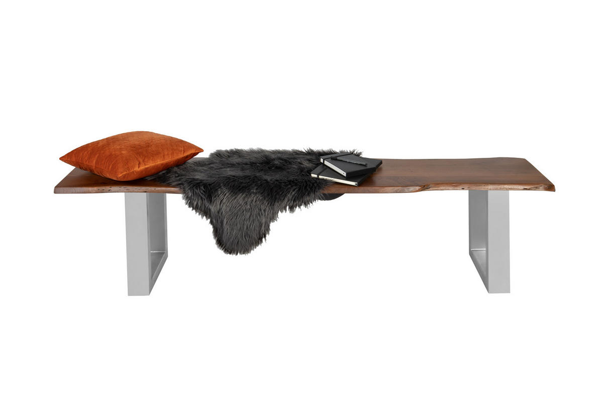 SITZBANK NOAH - Silberfarben/Braun, Holz/Metall (220/47/42cm) - SAM