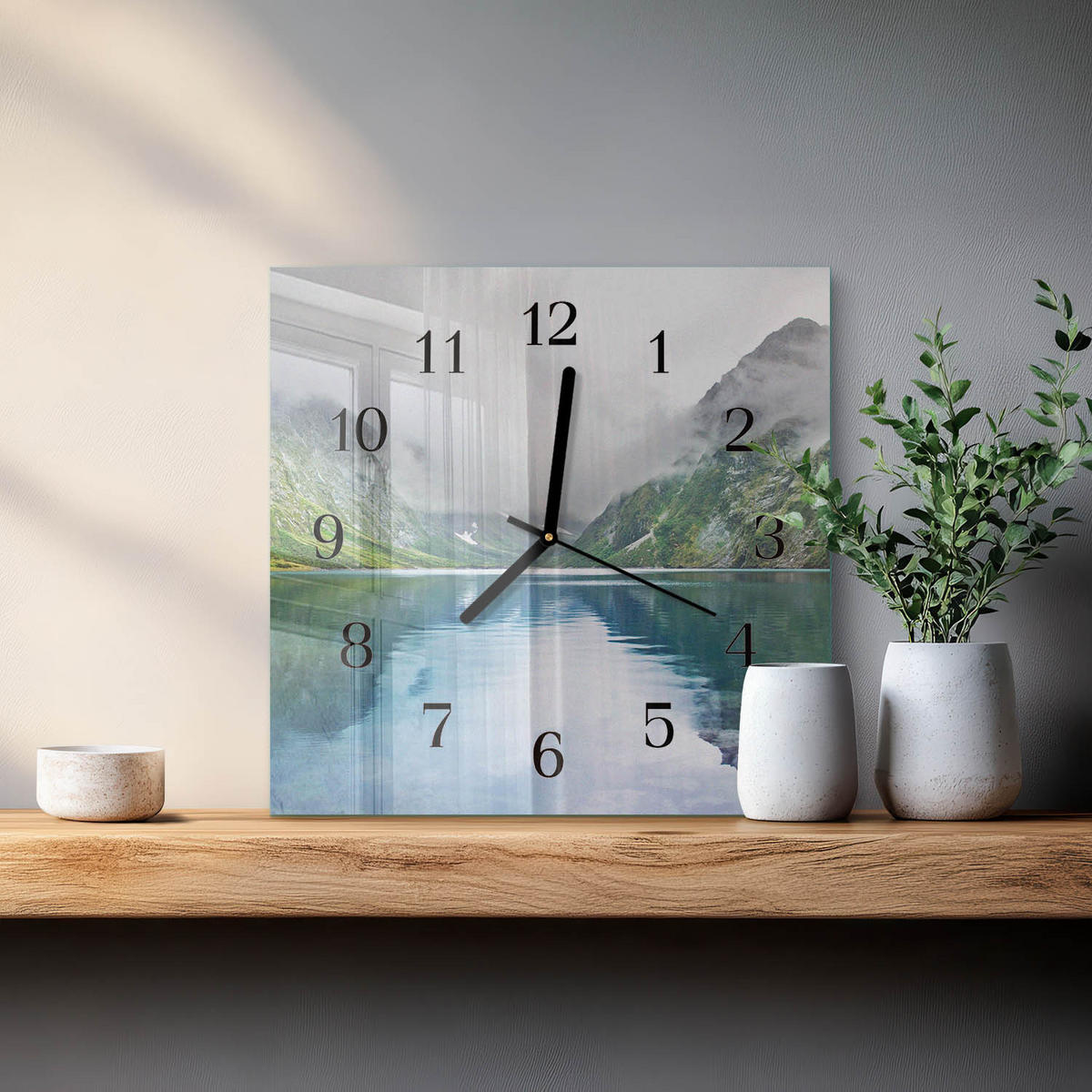 WANDUHR 30x30 cm - Bergsee - Multicolor, Glas (30/30/0.4cm) - TULUP