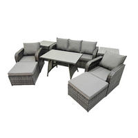 GARTENMÖBEL SET mit COUCHTISCH Polyrattan Dunkelgrau 7-Sitzer - Dunkelgrau/Grau, Glas/Kunststoff - Fimous