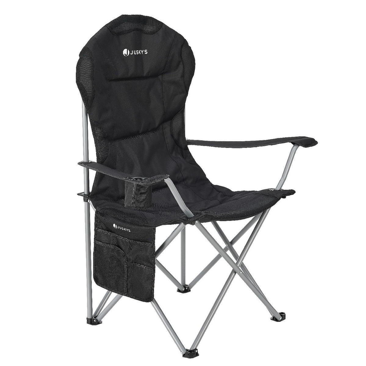 CAMPINGSTUHL Lido schwarz mit Flaschenhalterung & Tragetasche - Schwarz, Textil (62/102/62cm) - Juskys