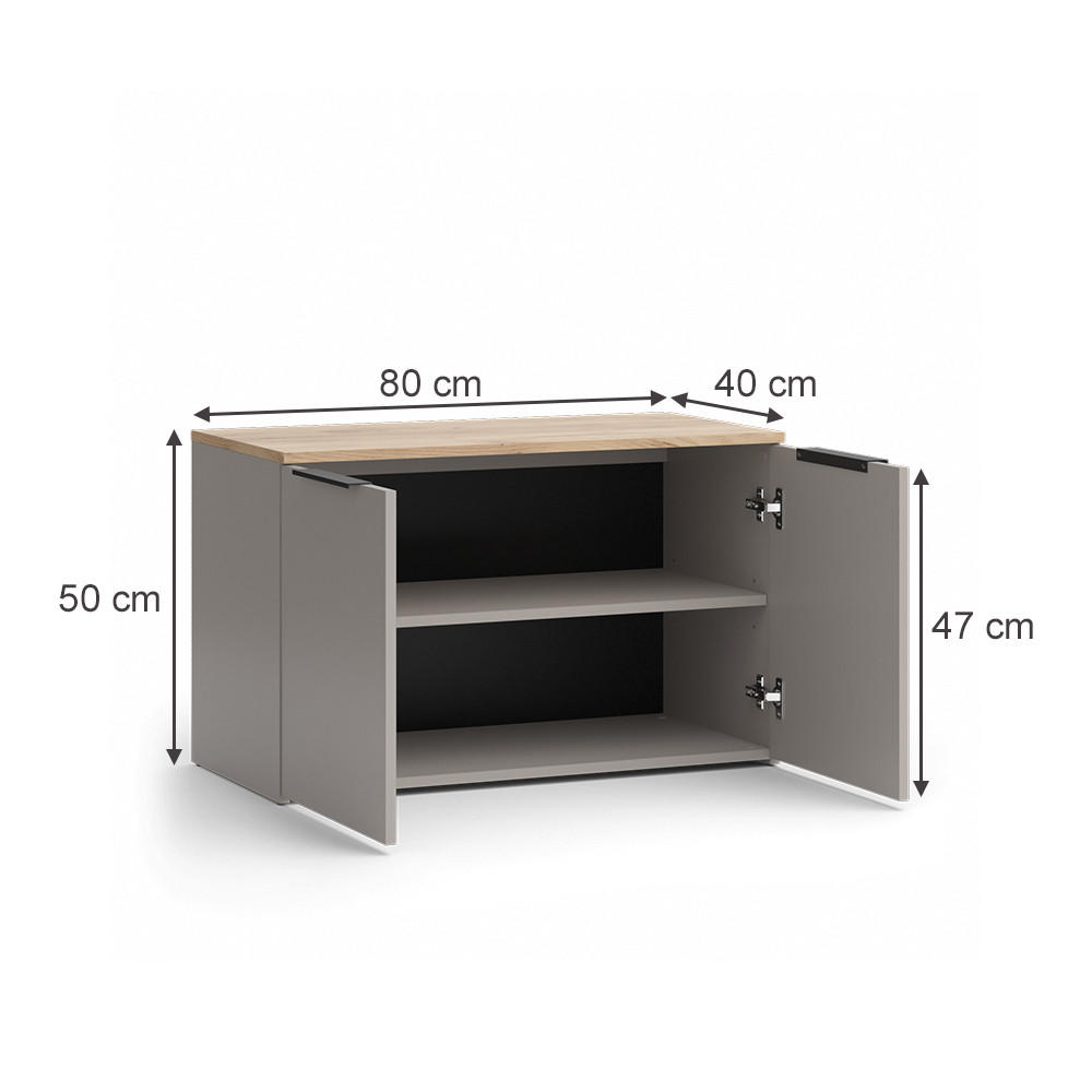 KOMMODE Wido Greige 80 x 50 cm mit 2 Türen - Greige/Sonoma Eiche, Holzwerkstoff (80/50/40cm) - Vicco