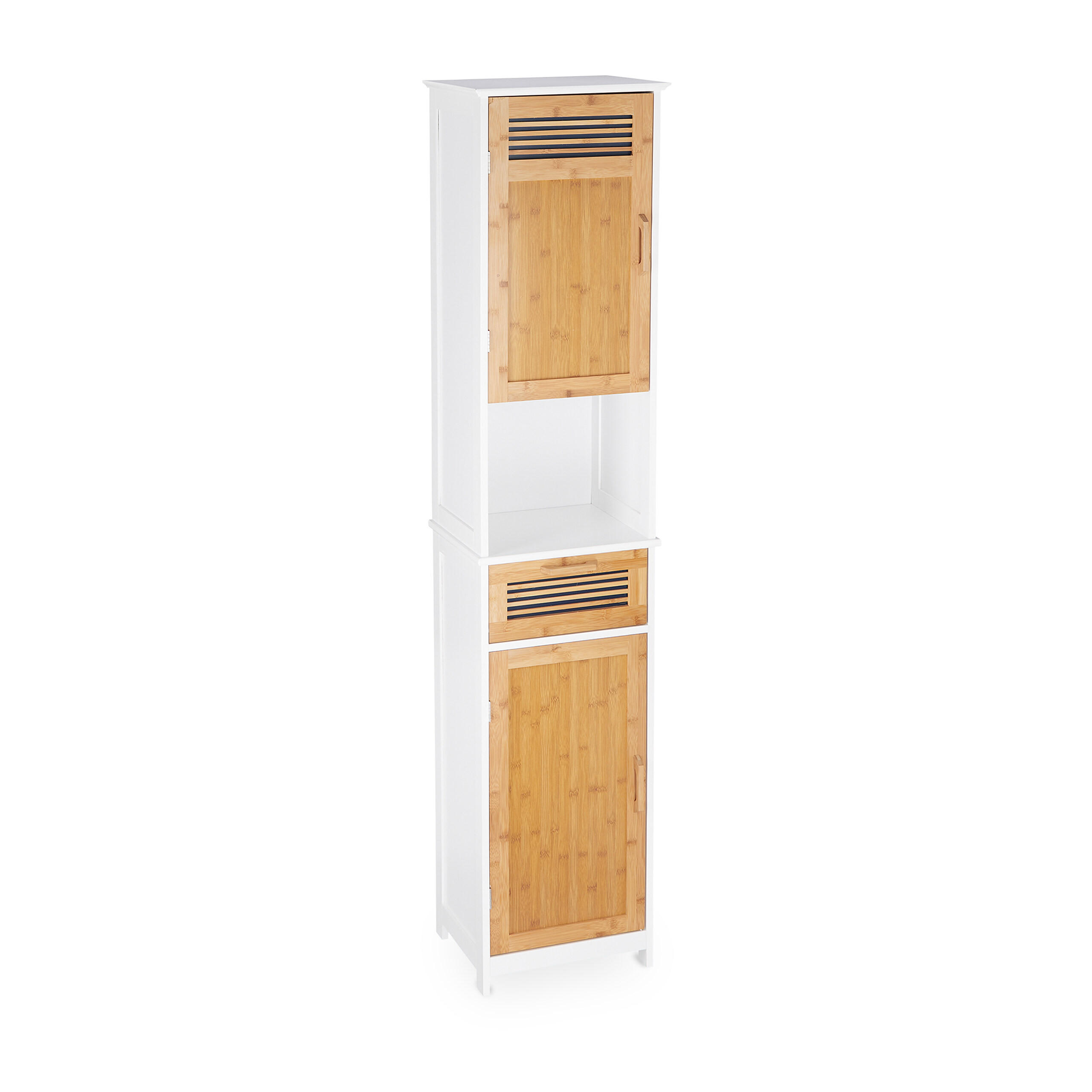 BADRUMSSKÅP Vit Brun bambu 2 dörrar Multicolor 180/39/30 cm