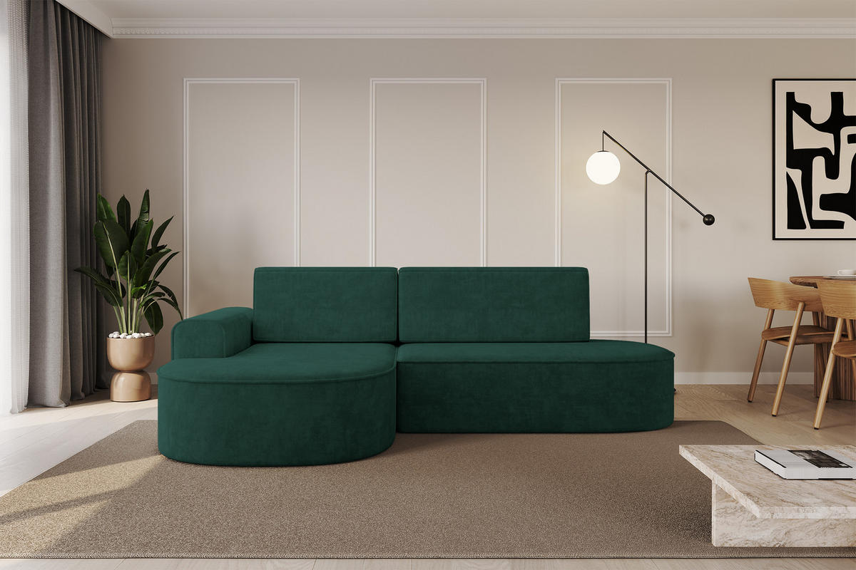 ECKSOFA mit Schlaffunktion und Bettkasten Ottomane Links MARI-L1-S - 283x167x73 cm Grün Velours - Waldgrün/Schwarz, Holzwerkstoff/Kunststoff (283/167cm) - ALTDECOR