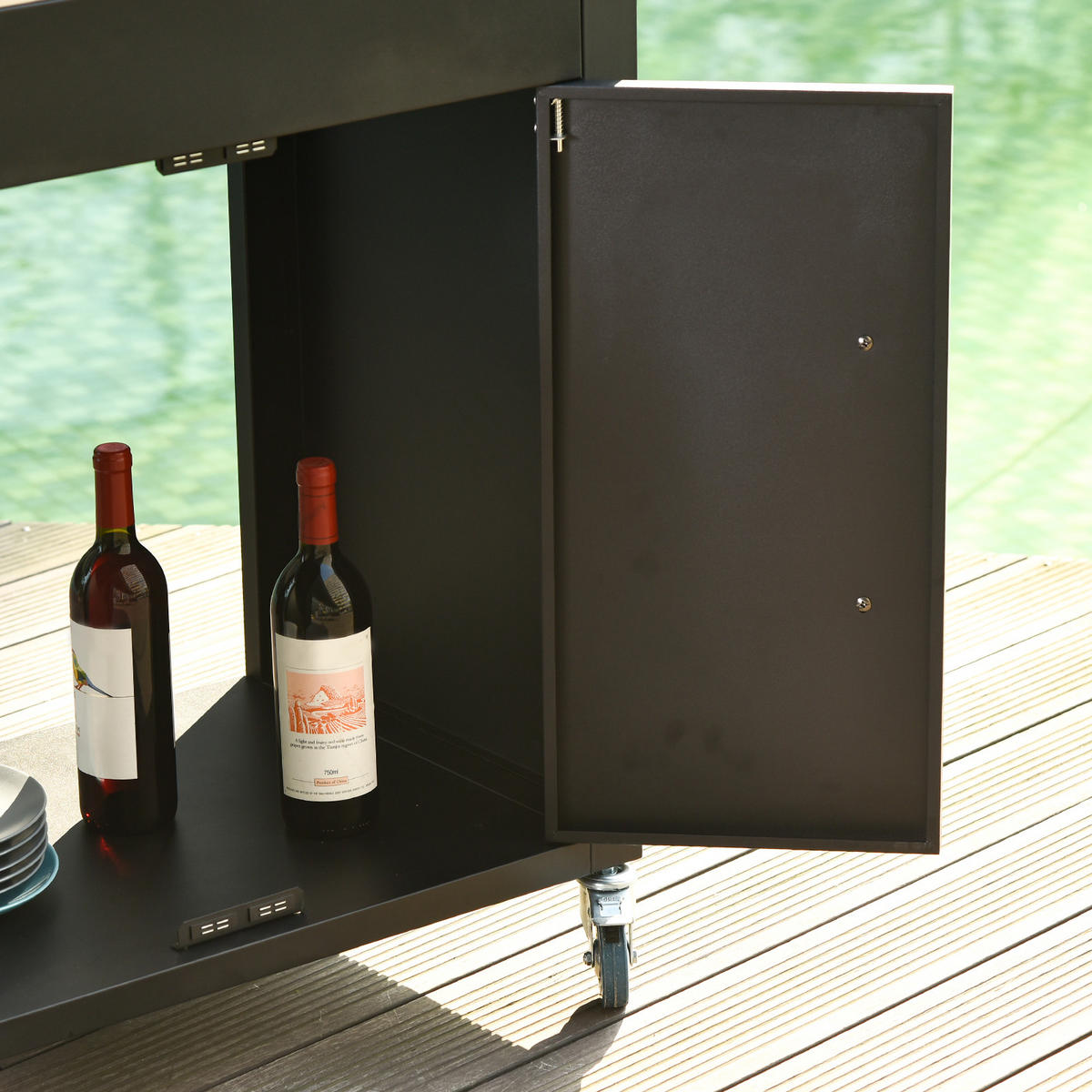 GRILLWAGEN DE-10113 mit Schrank und Haken, Edelstahlplatte Schwarz - Schwarz, Metall (50/86.5/86cm) - ComfortXL