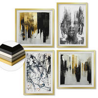 WANDBILDER 4er Set - 50x50 cm & 40x60 cm Goldrahmen - Kontrastierende abstrakte Porträts - Goldfarben, Kunststoff (50/50cm) - ArtPrintCave